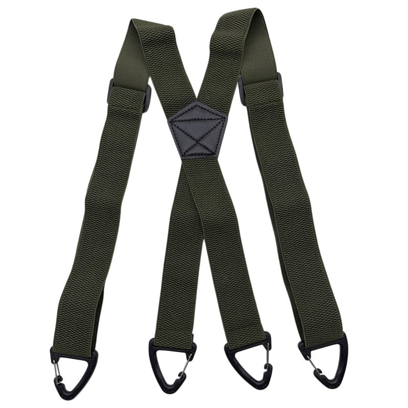 Men's 1.5 Inch X-Back Elastic Suspenders – Adjustable Heavy Duty Carabiner Hook Clips with Leather Cross Pad, Work, Business & Casual Style