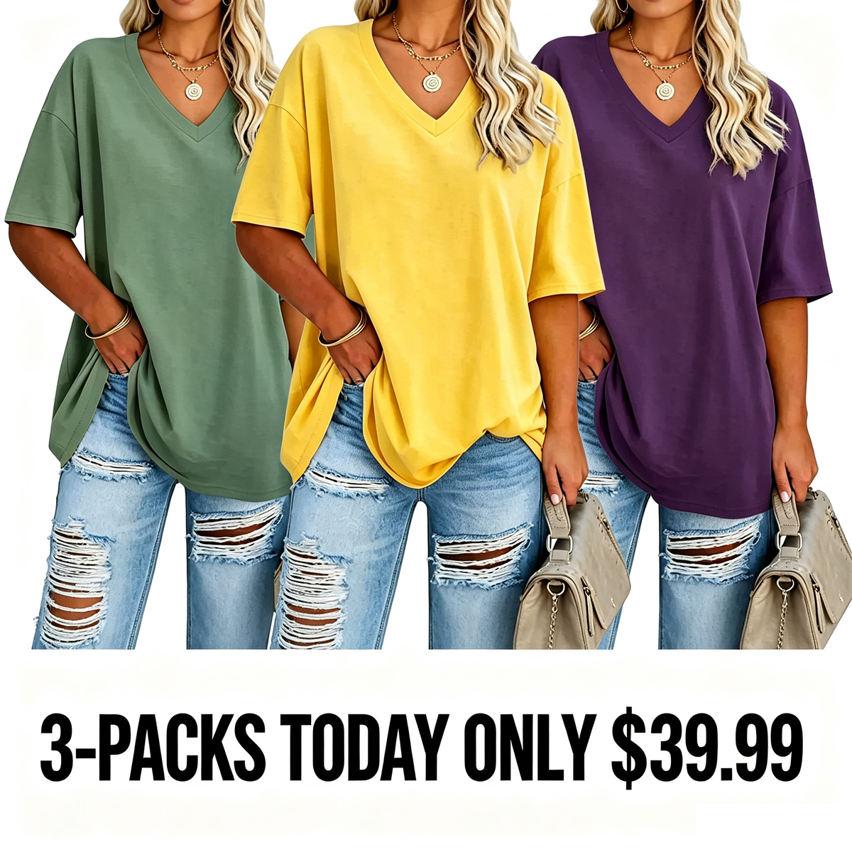 Women's Plus Size V-Neck Tunic Top – Soft Cotton Relaxed Fit Casual Tee, Flattering & Comfortable Everyday Shirt