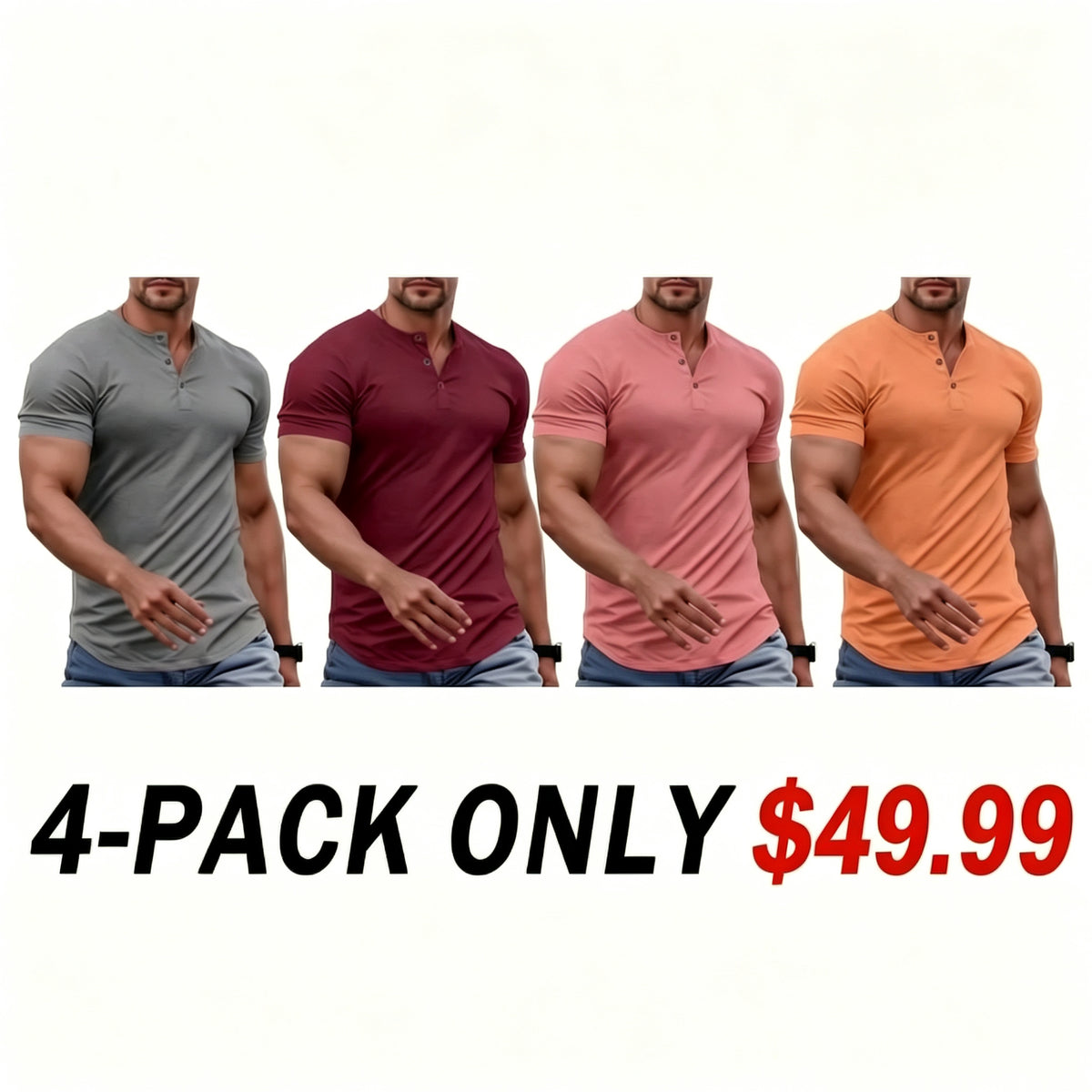 Men's Ribbed Henley T-Shirt – Slim Muscle Fit, Soft Stretch Short Sleeve Tee for Gym, Casual & Everyday Wear