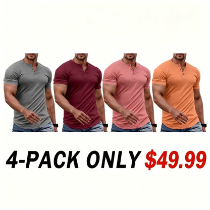 Men's Ribbed Henley T-Shirt – Slim Muscle Fit, Soft Stretch Short Sleeve Tee for Gym, Casual & Everyday Wear