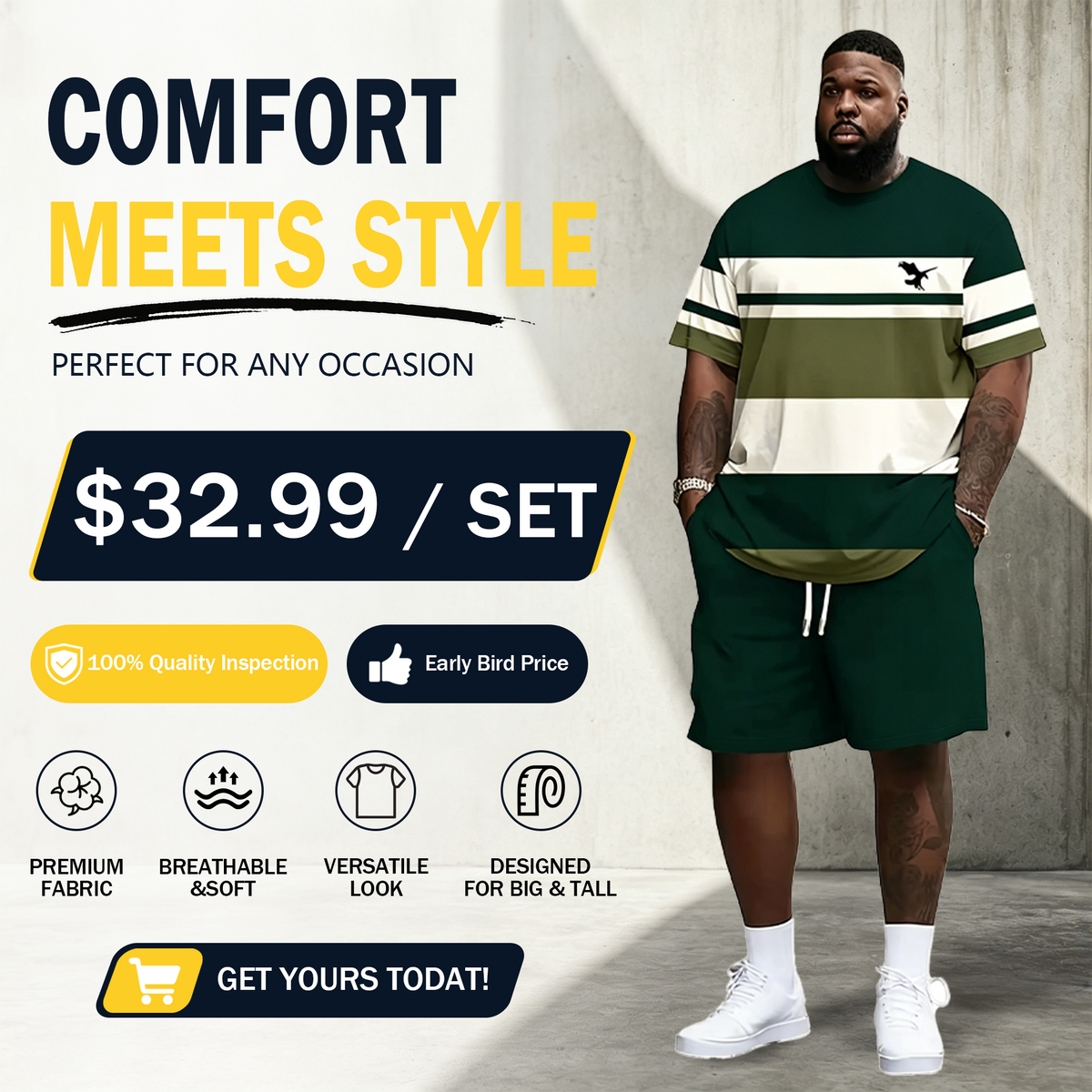 Men's Ultra-Breathable 2-Piece Summer Set – 3D Print T-Shirt & Shorts for All-Day Comfort