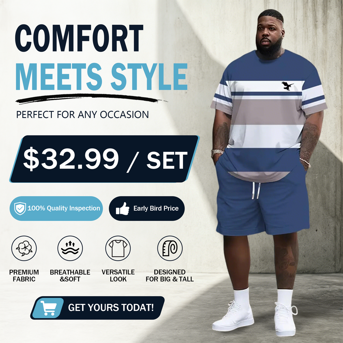 Men's Ultra-Breathable 2-Piece Summer Set – 3D Print T-Shirt & Shorts for All-Day Comfort