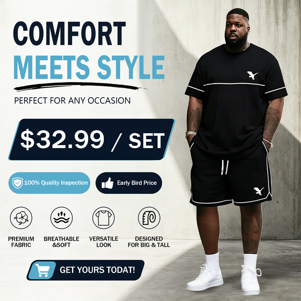 Men's Ultra-Breathable 2-Piece Summer Set – 3D Print T-Shirt & Shorts for All-Day Comfort