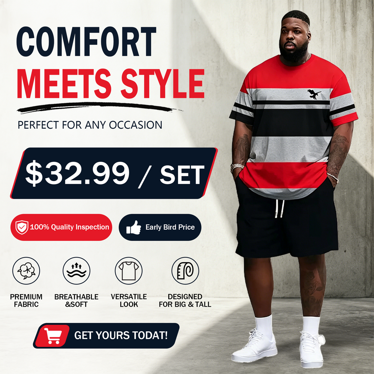 Men's Ultra-Breathable 2-Piece Summer Set – 3D Print T-Shirt & Shorts for All-Day Comfort