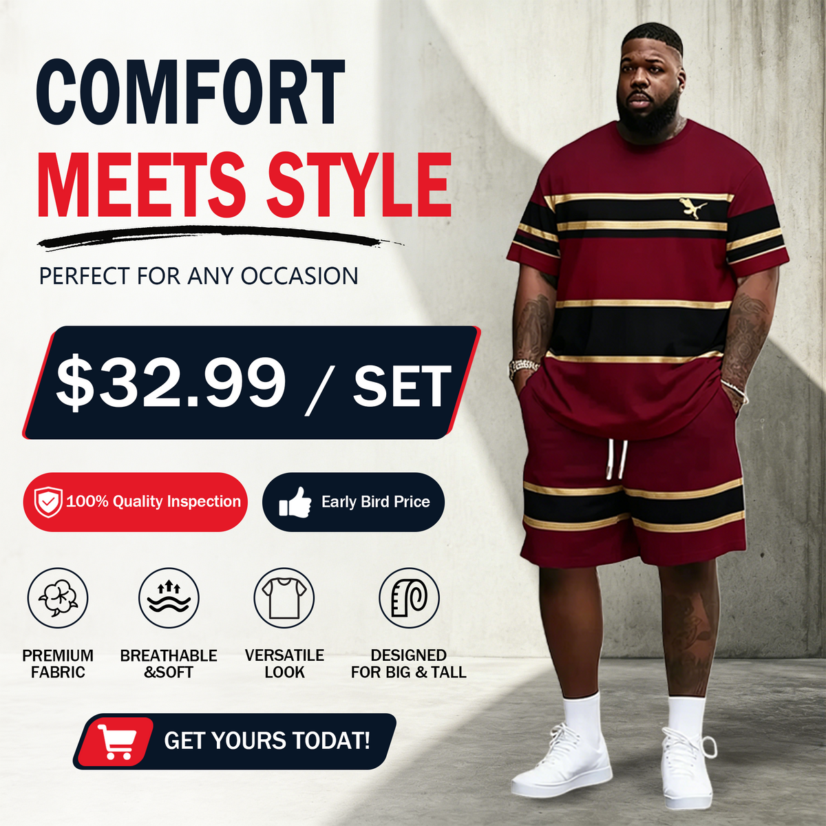 Men's Ultra-Breathable 2-Piece Summer Set – 3D Print T-Shirt & Shorts for All-Day Comfort