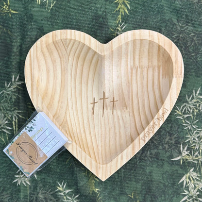 Wooden Heart Shaped Prayer Bowl with 24 Prayer Cards