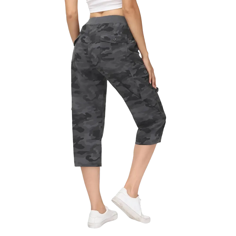 Women's Stretch Cargo Capri Pants – High Waist with 6 Pockets, Lightweight Cropped Pants for Outdoor & Casual