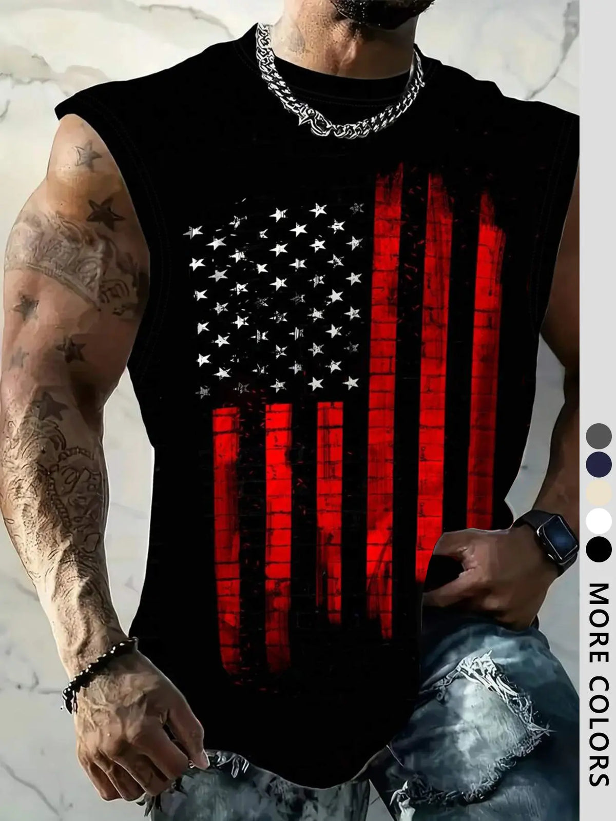 Men's American Flag Print Tank Top, Regular-Fit Casual Sleeveless Top for Daily Outdoor Wear, Men's Clothes for Summer