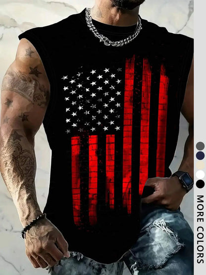 Men's American Flag Print Tank Top, Regular-Fit Casual Sleeveless Top for Daily Outdoor Wear, Men's Clothes for Summer
