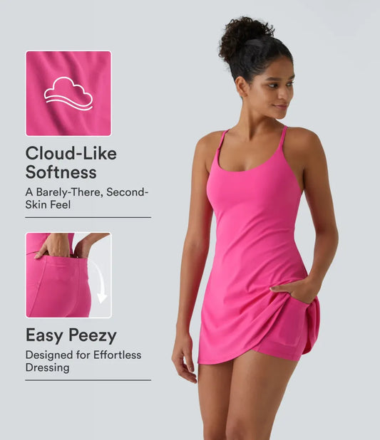Women's Ultra-Soft Active Tennis Dress with Pockets – Open Back Sleeveless, Cloud-Like Second-Skin Feel for Workout & Casual Wear
