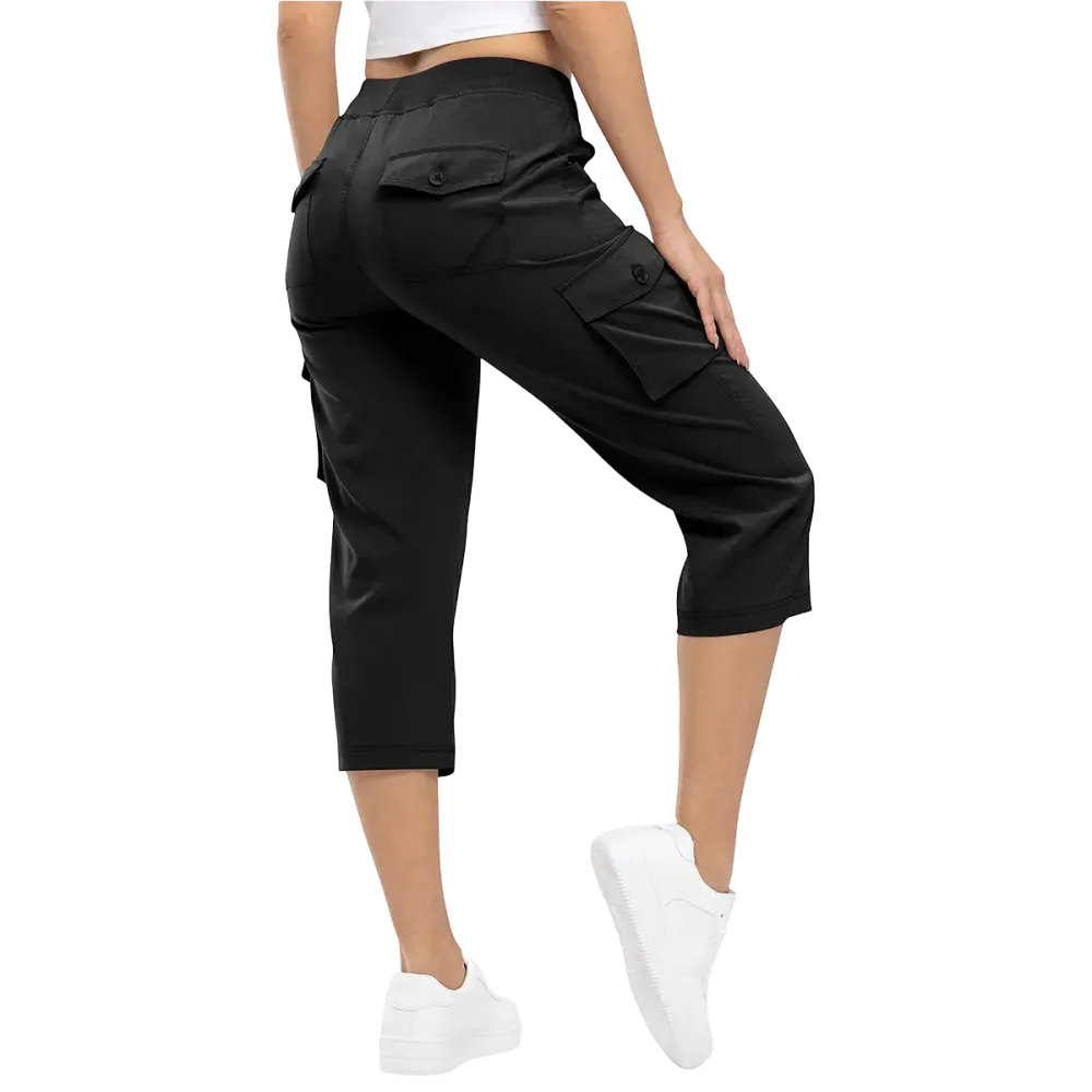 Women's Stretch Cargo Capri Pants – High Waist with 6 Pockets, Lightweight Cropped Pants for Outdoor & Casual