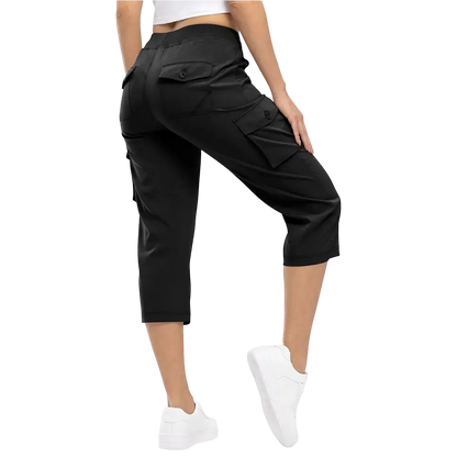 Women's Stretch Cargo Capri Pants – High Waist with 6 Pockets, Lightweight Cropped Pants for Outdoor & Casual