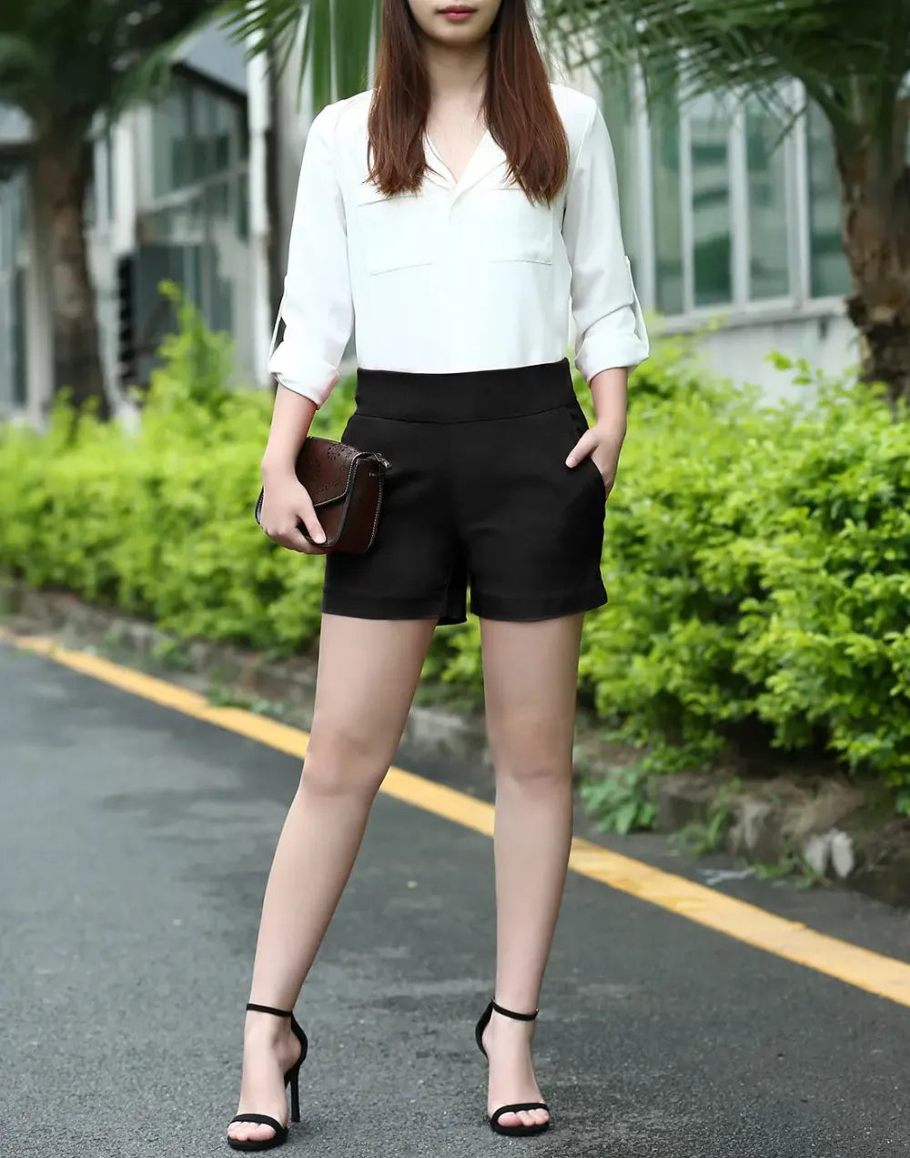 Women's High Waist Tailored Shorts – Slim Fit Stretch Fabric with Pockets, Chic Dress Shorts for Office & Casual Summer Wear