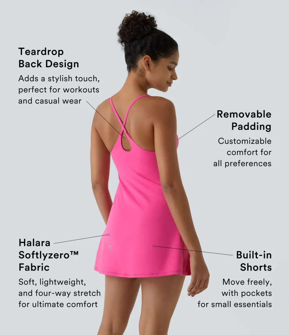 Women's Ultra-Soft Active Tennis Dress with Pockets – Open Back Sleeveless, Cloud-Like Second-Skin Feel for Workout & Casual Wear
