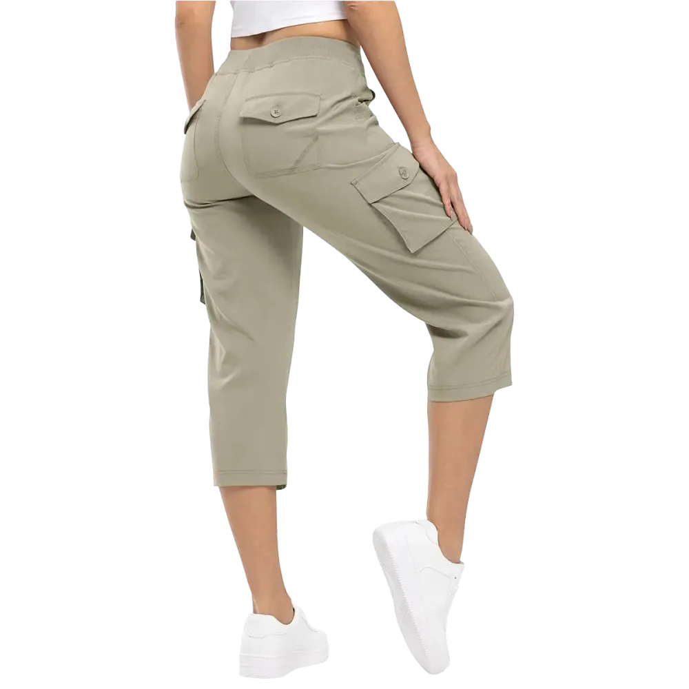 Women's Stretch Cargo Capri Pants – High Waist with 6 Pockets, Lightweight Cropped Pants for Outdoor & Casual