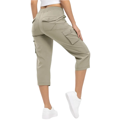 Women's Stretch Cargo Capri Pants – High Waist with 6 Pockets, Lightweight Cropped Pants for Outdoor & Casual