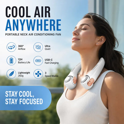 Neck Air Conditioner Fan – Ultra‑quiet, 360° rotating, 3 speeds. Hands‑free cooling, long battery. Summer essential! 😎🌬️