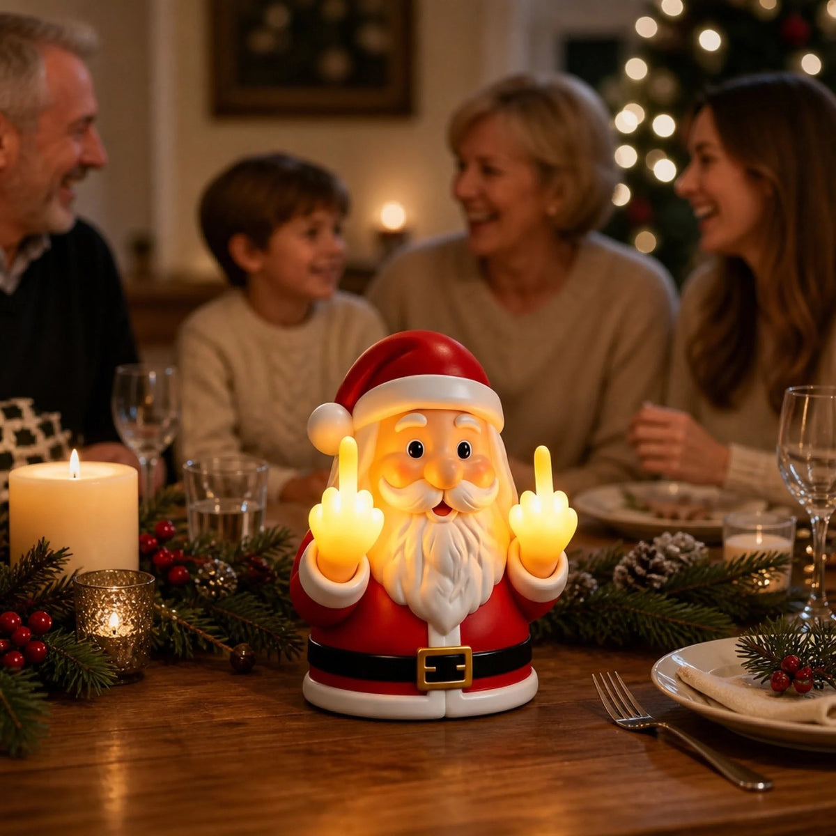 Middle Finger Santa Light - Christmas Birthday Gifts For Mom, Dad, Brother, Sister - Santa's Favorite Mood