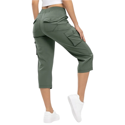 Women's Stretch Cargo Capri Pants – High Waist with 6 Pockets, Lightweight Cropped Pants for Outdoor & Casual