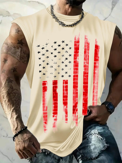Men's American Flag Print Tank Top, Regular-Fit Casual Sleeveless Top for Daily Outdoor Wear, Men's Clothes for Summer
