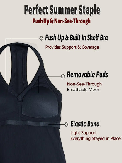 Women's No-Bra-Needed Tank Top – V-Neck Soft Cotton Cami with Built-in Shelf Bra, Lounge to Casual