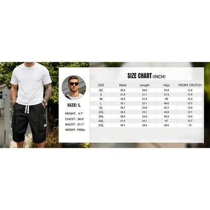 Men's Relaxed Fit Cargo Capri Shorts – Multi-Pocket Elastic Drawstring Waist, Lightweight Cropped Pants for Streetwear & Outdoor