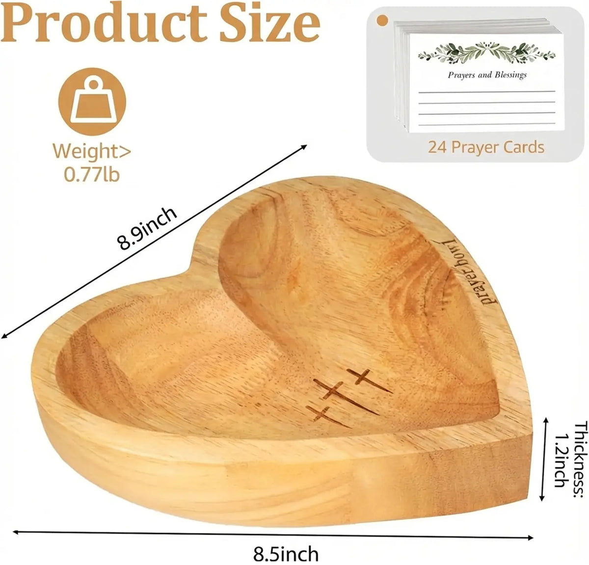 Wooden Heart Shaped Prayer Bowl with 24 Prayer Cards