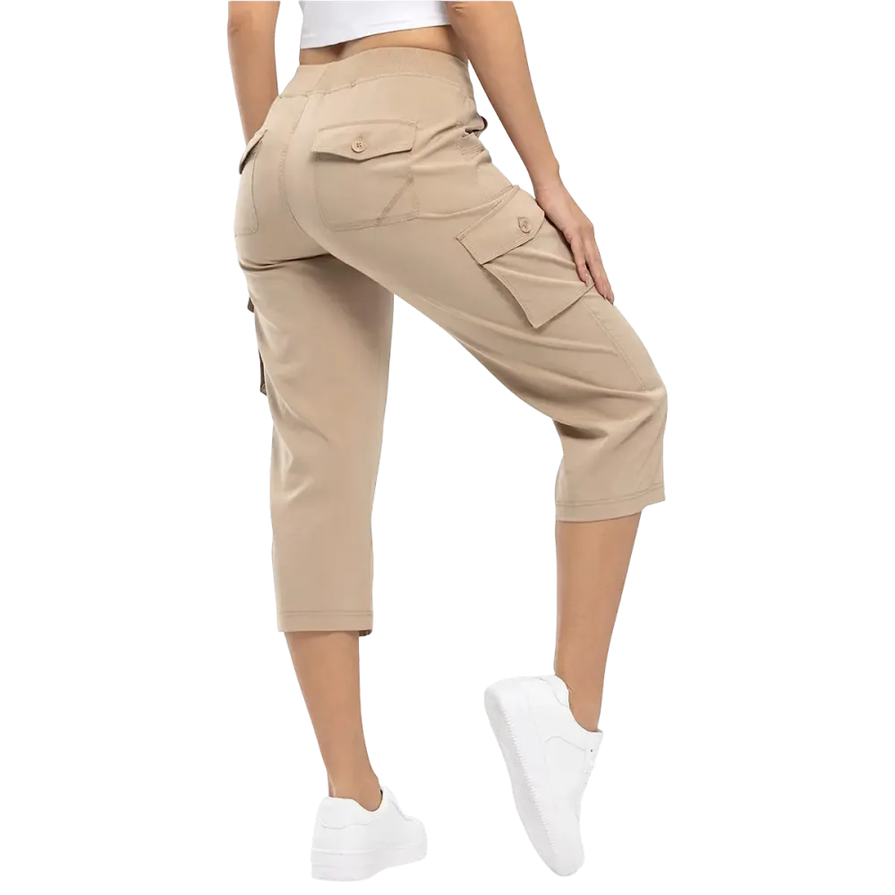 Women's Stretch Cargo Capri Pants – High Waist with 6 Pockets, Lightweight Cropped Pants for Outdoor & Casual