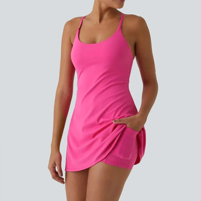 Women's Ultra-Soft Active Tennis Dress with Pockets – Open Back Sleeveless, Cloud-Like Second-Skin Feel for Workout & Casual Wear