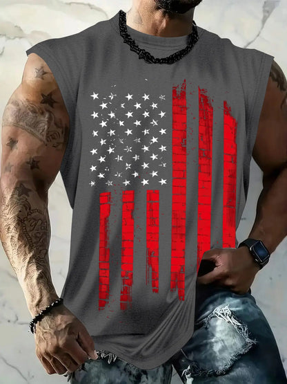 Men's American Flag Print Tank Top, Regular-Fit Casual Sleeveless Top for Daily Outdoor Wear, Men's Clothes for Summer