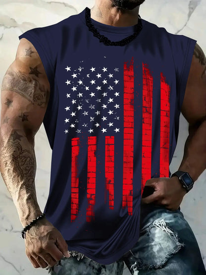 Men's American Flag Print Tank Top, Regular-Fit Casual Sleeveless Top for Daily Outdoor Wear, Men's Clothes for Summer
