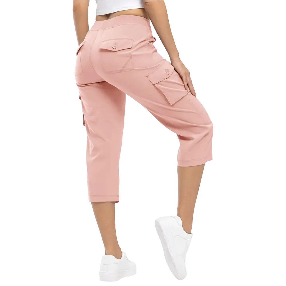 Women's Stretch Cargo Capri Pants – High Waist with 6 Pockets, Lightweight Cropped Pants for Outdoor & Casual