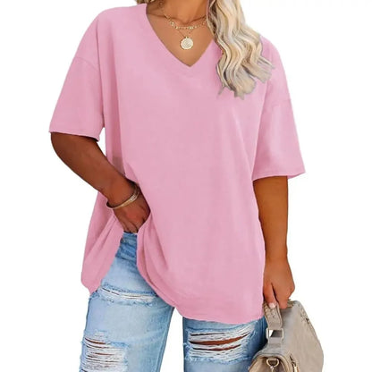 Women's Plus Size V-Neck Tunic Top – Soft Cotton Relaxed Fit Casual Tee, Flattering & Comfortable Everyday Shirt