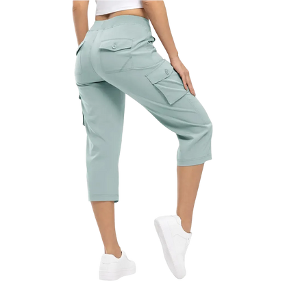Women's Stretch Cargo Capri Pants – High Waist with 6 Pockets, Lightweight Cropped Pants for Outdoor & Casual