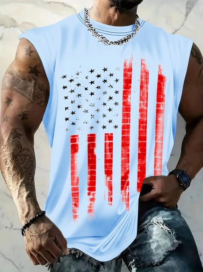 Men's American Flag Print Tank Top, Regular-Fit Casual Sleeveless Top for Daily Outdoor Wear, Men's Clothes for Summer