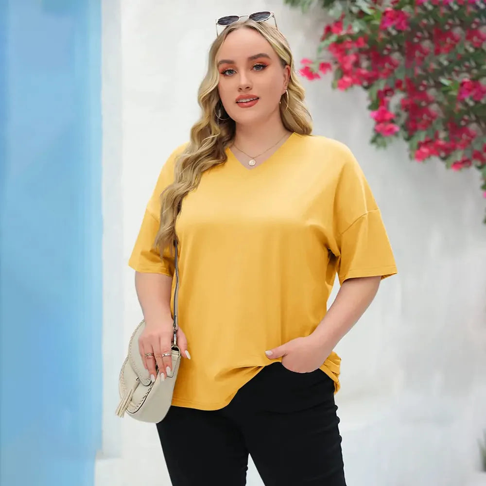 Women's Plus Size V-Neck Tunic Top – Soft Cotton Relaxed Fit Casual Tee, Flattering & Comfortable Everyday Shirt