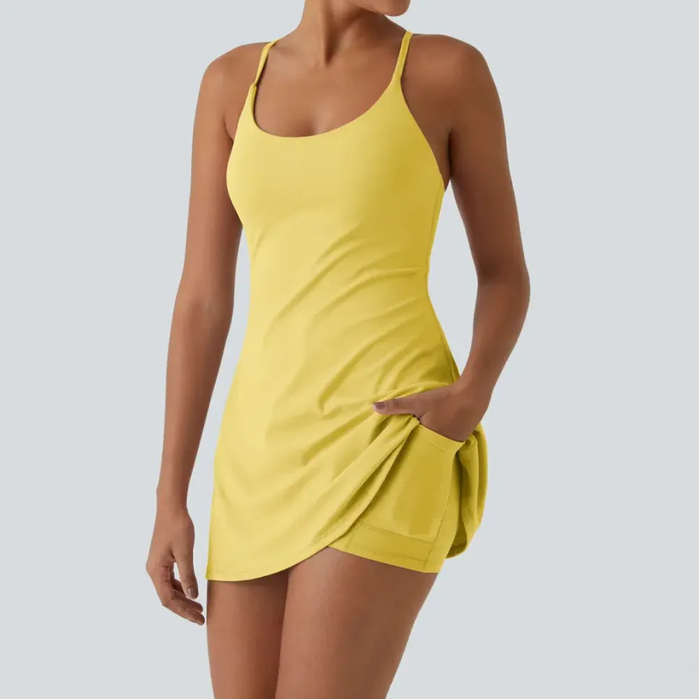 Women's Ultra-Soft Active Tennis Dress with Pockets – Open Back Sleeveless, Cloud-Like Second-Skin Feel for Workout & Casual Wear