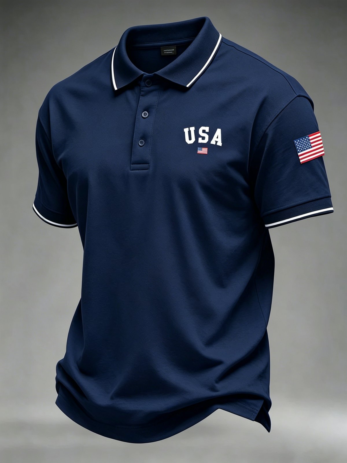 Men's 250th Anniversary Patriotic Polo Shirt – American Flag Embroidery & Contrast Tipping, 4th of July Independence Day Celebration