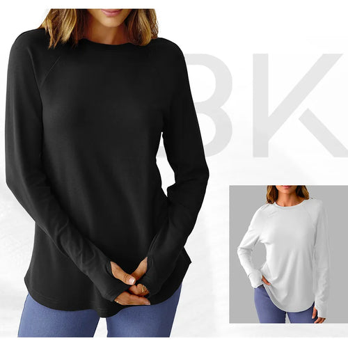 Women's Soft Stretch Long Sleeve Tunic Top – Raglan Crew Neck with Curved Hem, Lightweight Casual Shirt for Yoga, Lounge & Everyday Wear