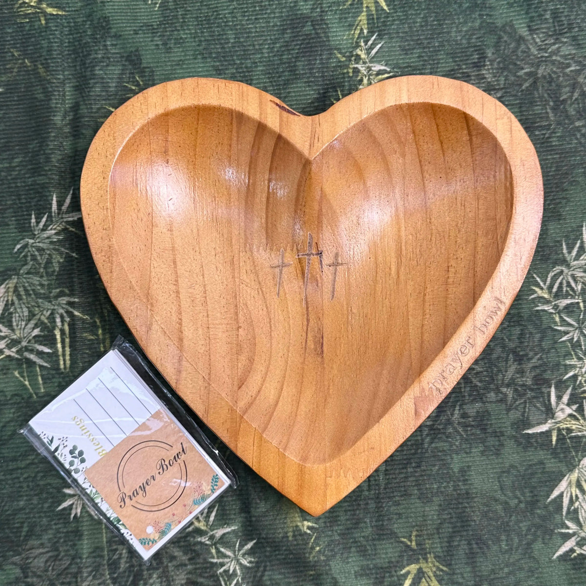 Wooden Heart Shaped Prayer Bowl with 24 Prayer Cards