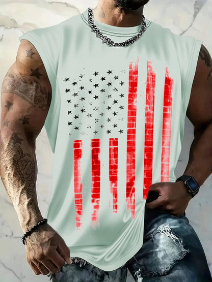 Men's American Flag Print Tank Top, Regular-Fit Casual Sleeveless Top for Daily Outdoor Wear, Men's Clothes for Summer