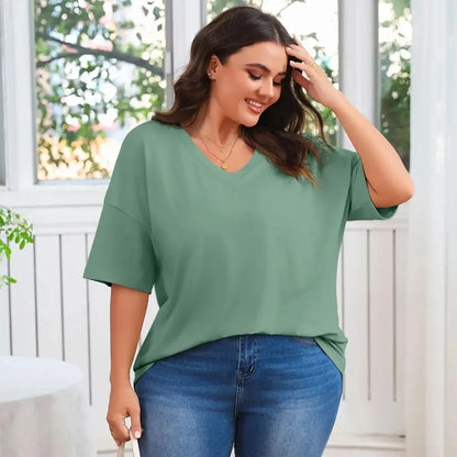 Women's Plus Size V-Neck Tunic Top – Soft Cotton Relaxed Fit Casual Tee, Flattering & Comfortable Everyday Shirt