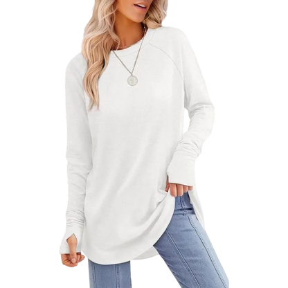 Women's Soft Stretch Long Sleeve Tunic Top – Raglan Crew Neck with Curved Hem, Lightweight Casual Shirt for Yoga, Lounge & Everyday Wear