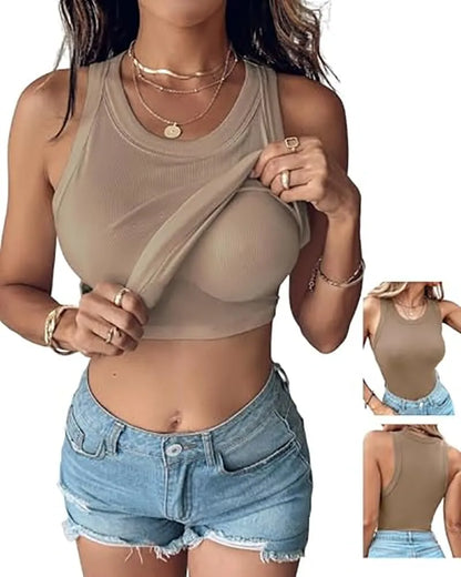 Women's Ribbed Tank Top with Built-in Shelf Bra – Soft Stretch Cami, No Bra Needed for Everyday, Lounge & Casual Wear