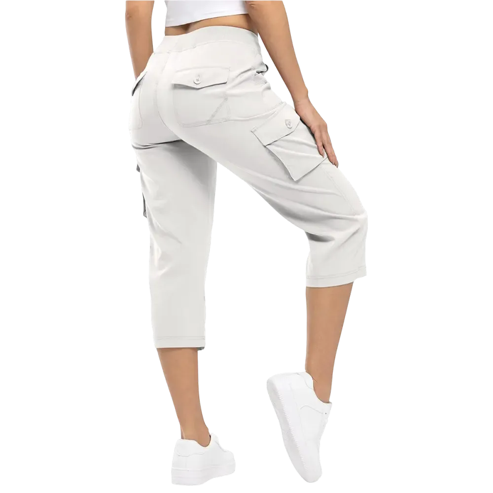 Women's Stretch Cargo Capri Pants – High Waist with 6 Pockets, Lightweight Cropped Pants for Outdoor & Casual