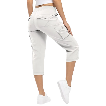 Women's Stretch Cargo Capri Pants – High Waist with 6 Pockets, Lightweight Cropped Pants for Outdoor & Casual