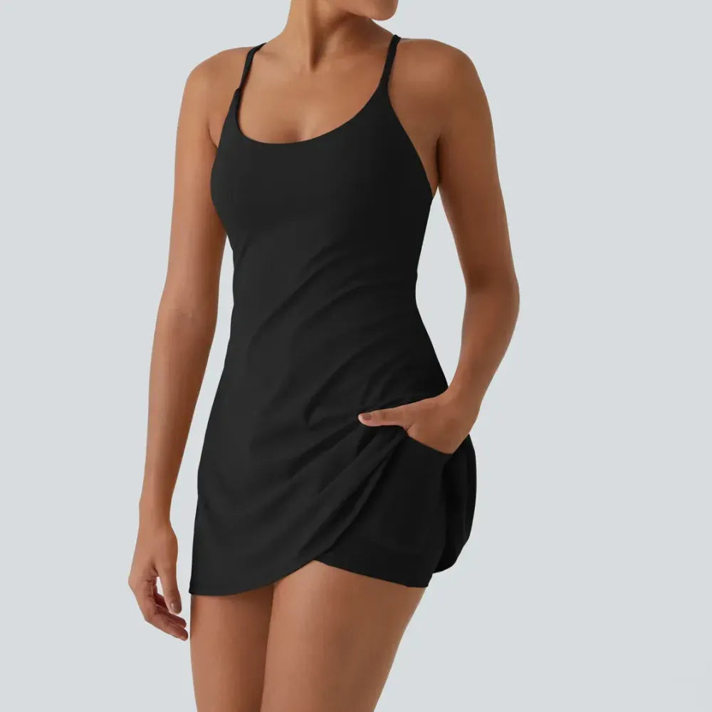 Women's Ultra-Soft Active Tennis Dress with Pockets – Open Back Sleeveless, Cloud-Like Second-Skin Feel for Workout & Casual Wear