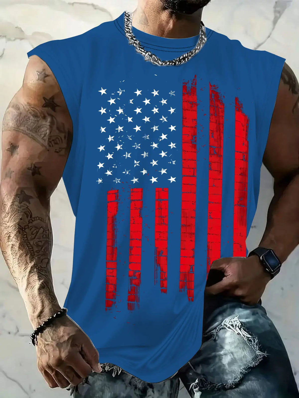 Men's American Flag Print Tank Top, Regular-Fit Casual Sleeveless Top for Daily Outdoor Wear, Men's Clothes for Summer