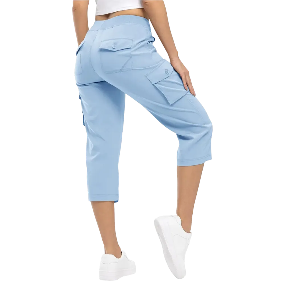 Women's Stretch Cargo Capri Pants – High Waist with 6 Pockets, Lightweight Cropped Pants for Outdoor & Casual