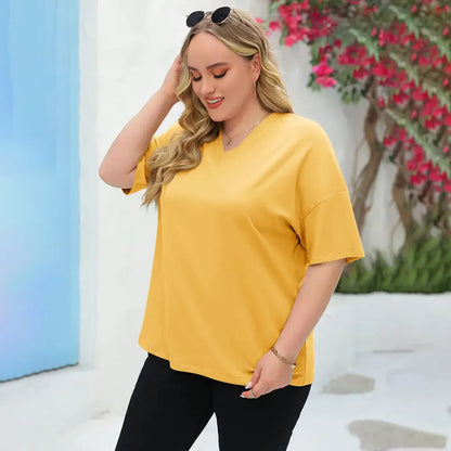 Women's Plus Size V-Neck Tunic Top – Soft Cotton Relaxed Fit Casual Tee, Flattering & Comfortable Everyday Shirt